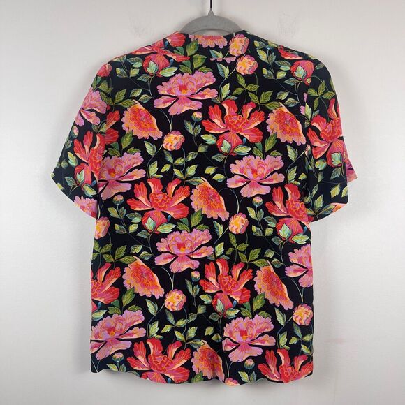 & Other Stories Paris Atelier Top Womens 4 Black Peony Print Short Sleeve Bloom - Picture 2 of 8